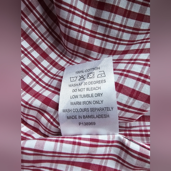 Samuel Windsor Red White Plaid Long Sleeve Mens Medium Button Down Dress Shirt - Picture 14 of 14